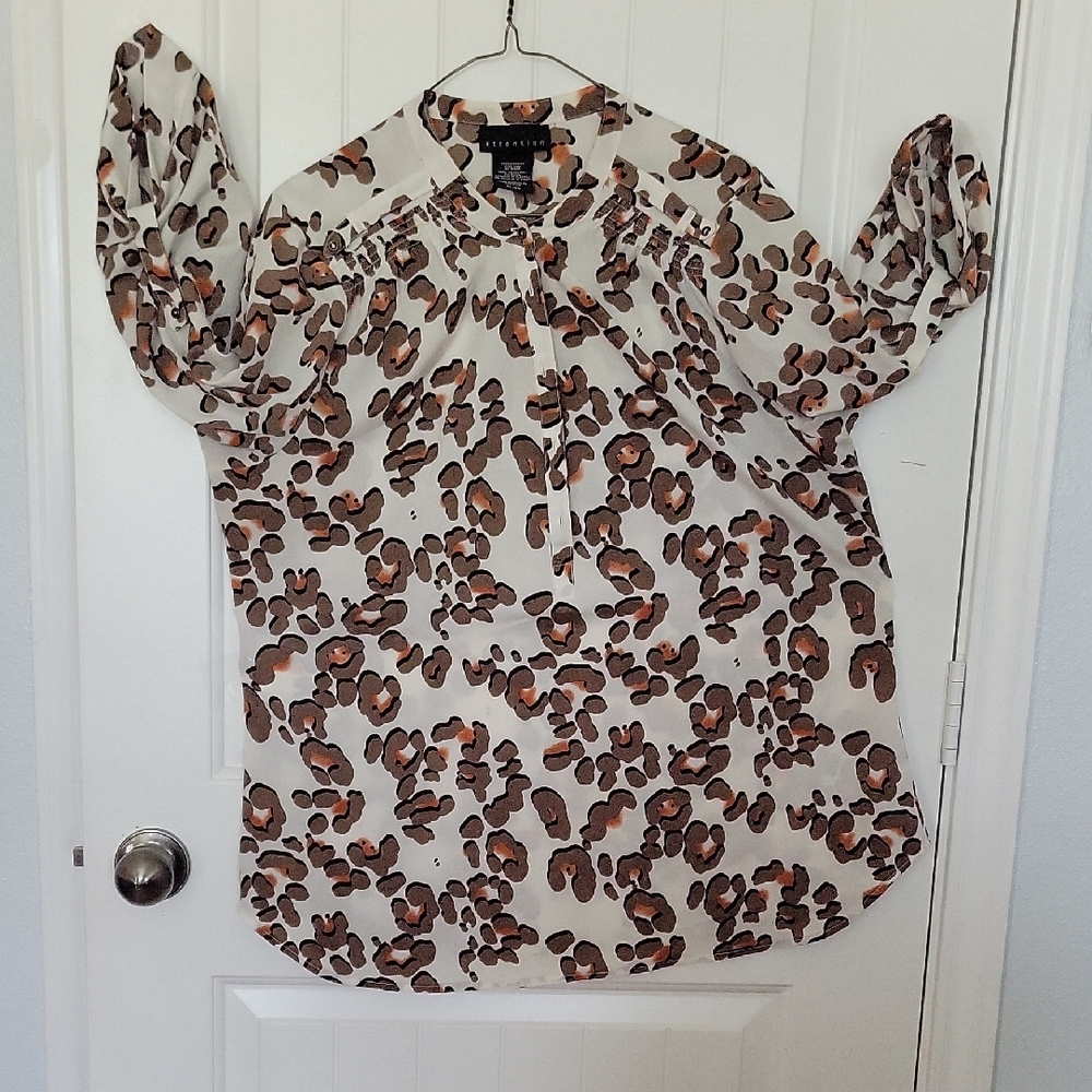Cheetah And Cream 3/4 Sleeve Blouse with Peter Pan Collar